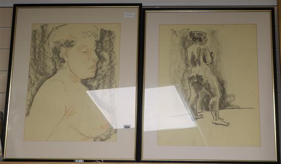 Hugo Dachinger (b.1908) Two pencil and pastel studies of female nudes 54 x 40cm.